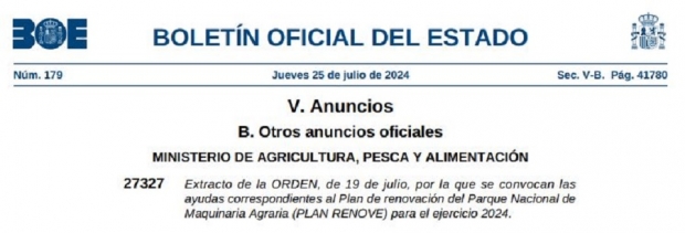 Fotografía de PLAN RENOVE MAQUINARIA AGRICOLA 2024, ofrecida por FEDA