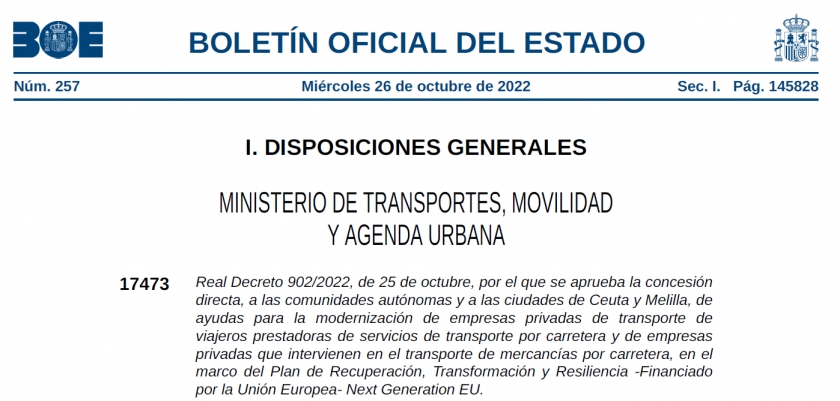 Ayudas para la Modernización del Sector de Transportes por Carretera – RD 902/2022.