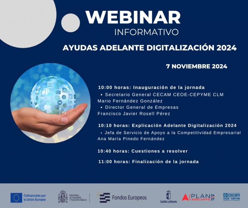 Webinar informativo convocatoria ayudas Adelante Digitalización 2024. Jueves, 7 noviembre 2024. 10h