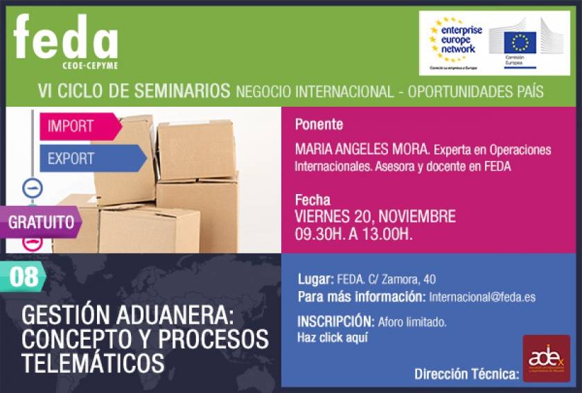 La gestión aduanera, mañana en FEDA en el VI Ciclo de Seminarios sobre Negocio Internacional