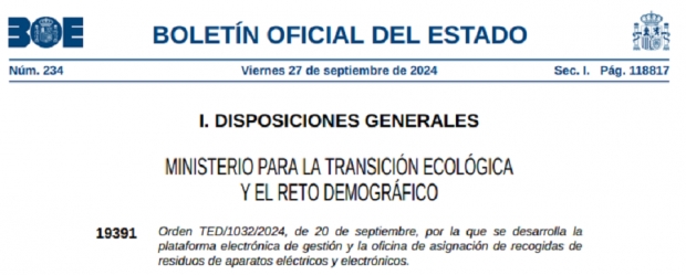 Fotografía de Publicada Orden TED/1032/2024, por la que se desarrolla la plataforma electrónica de gestión y la oficina de asignación de recogidas de residuos de aparatos eléctricos y electrónicos., ofrecida por FEDA