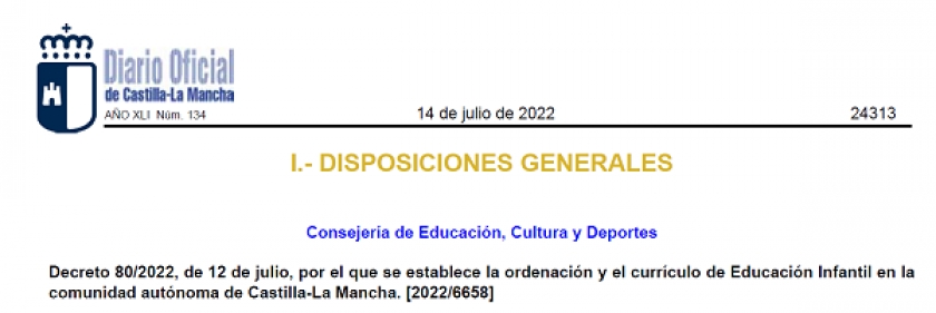 Publicación Decreto sobre ordenación y currículo de Educación Infantil en Castilla la Mancha