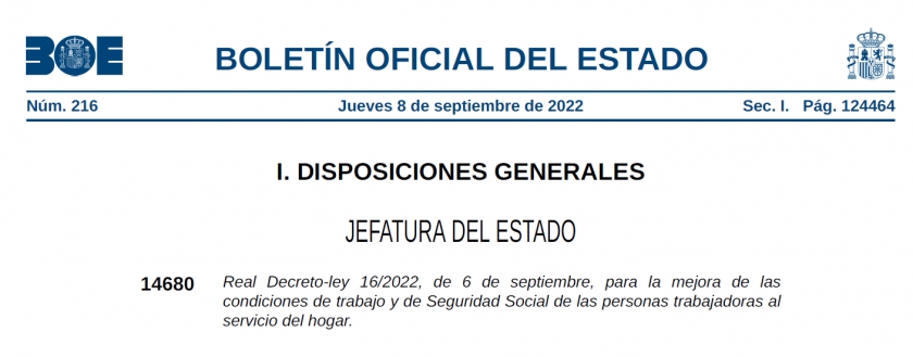 REAL DECRETO-LEY 16/2022 AL SERVICIO DEL HOGAR